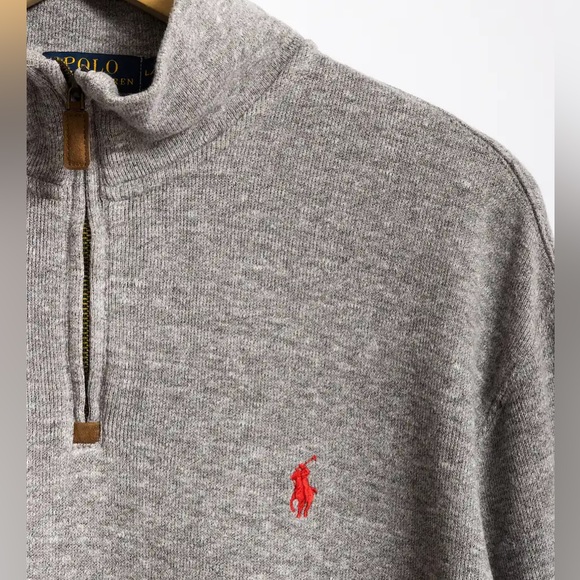Vintage Polo Ralph Lauren Grey 1/4 Zip Quarter Sweater Size L - Picture 2 of 7